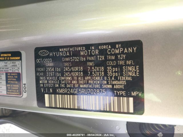 Photo 8 VIN: KM8R24GE5RU702875 - HYUNDAI PALISADE 