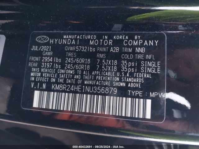 Photo 8 VIN: KM8R24HE1NU356879 - HYUNDAI PALISADE 