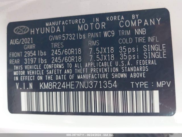 Photo 8 VIN: KM8R24HE7NU371354 - HYUNDAI PALISADE 