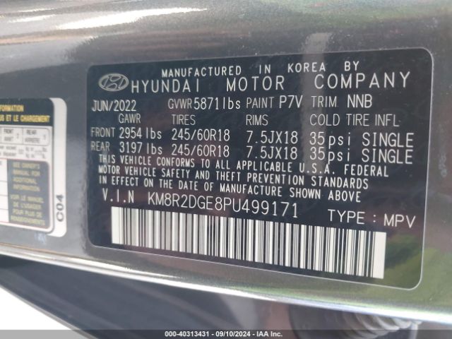 Photo 8 VIN: KM8R2DGE8PU499171 - HYUNDAI PALISADE 