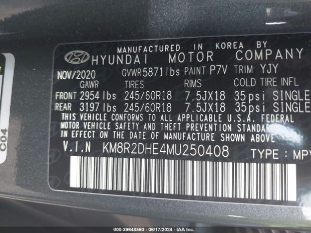 Photo 8 VIN: KM8R2DHE4MU250408 - HYUNDAI PALISADE 