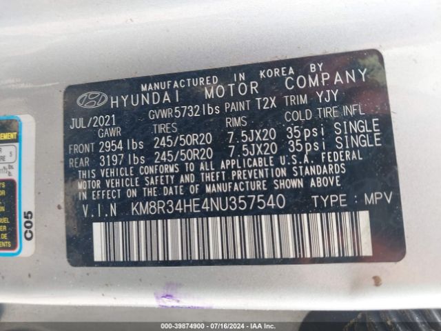 Photo 8 VIN: KM8R34HE4NU357540 - HYUNDAI PALISADE 