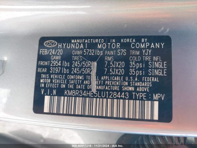 Photo 8 VIN: KM8R34HE5LU128443 - HYUNDAI PALISADE 