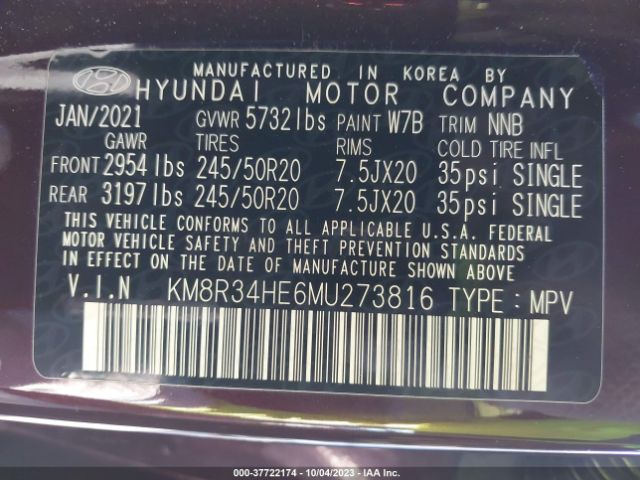 Photo 8 VIN: KM8R34HE6MU273816 - HYUNDAI PALISADE 