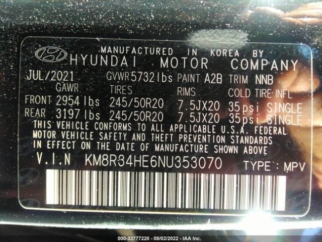 Photo 8 VIN: KM8R34HE6NU353070 - HYUNDAI PALISADE 