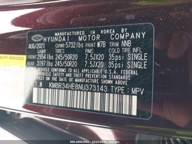 Photo 8 VIN: KM8R34HE8NU373143 - HYUNDAI PALISADE 