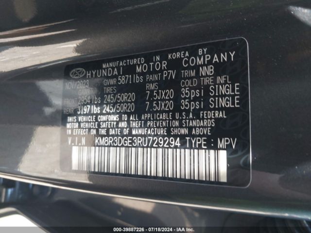 Photo 8 VIN: KM8R3DGE3RU729294 - HYUNDAI PALISADE 