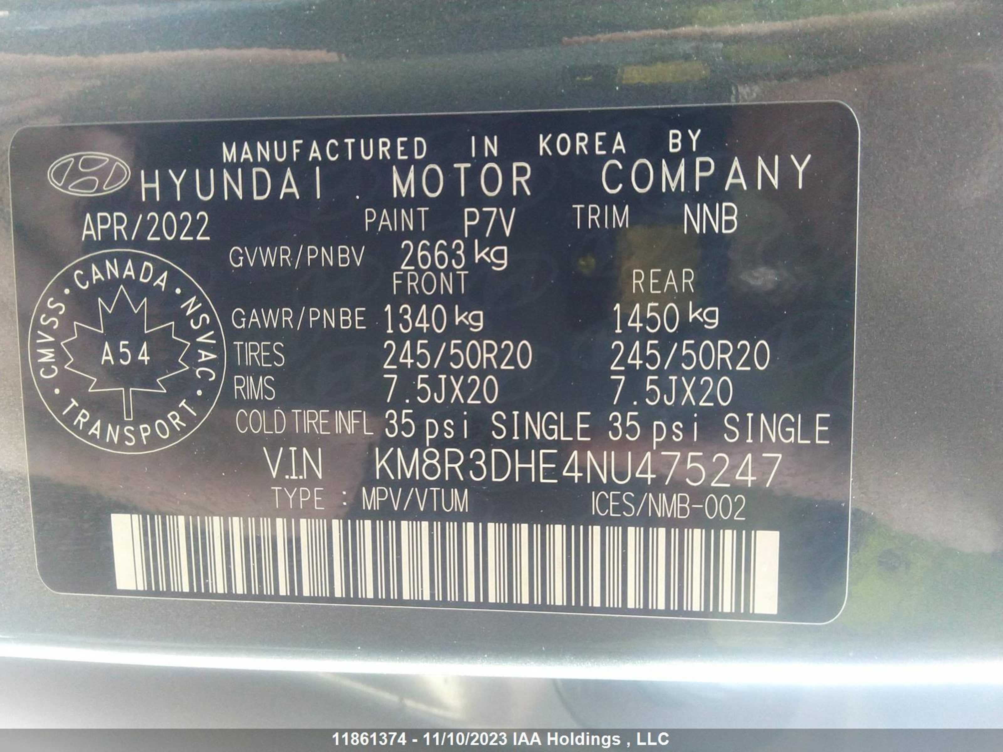 Photo 8 VIN: KM8R3DHE4NU475247 - HYUNDAI PALISADE 