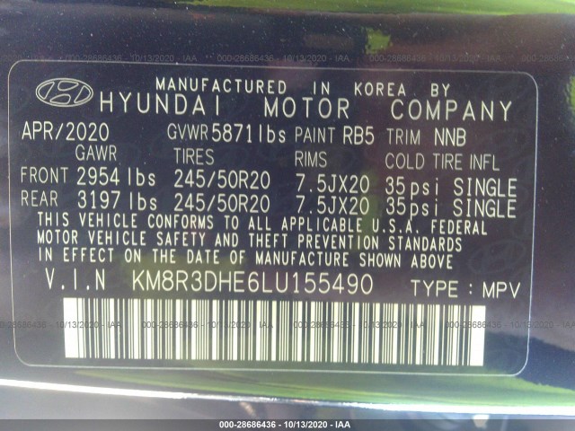 Photo 8 VIN: KM8R3DHE6LU155490 - HYUNDAI PALISADE 