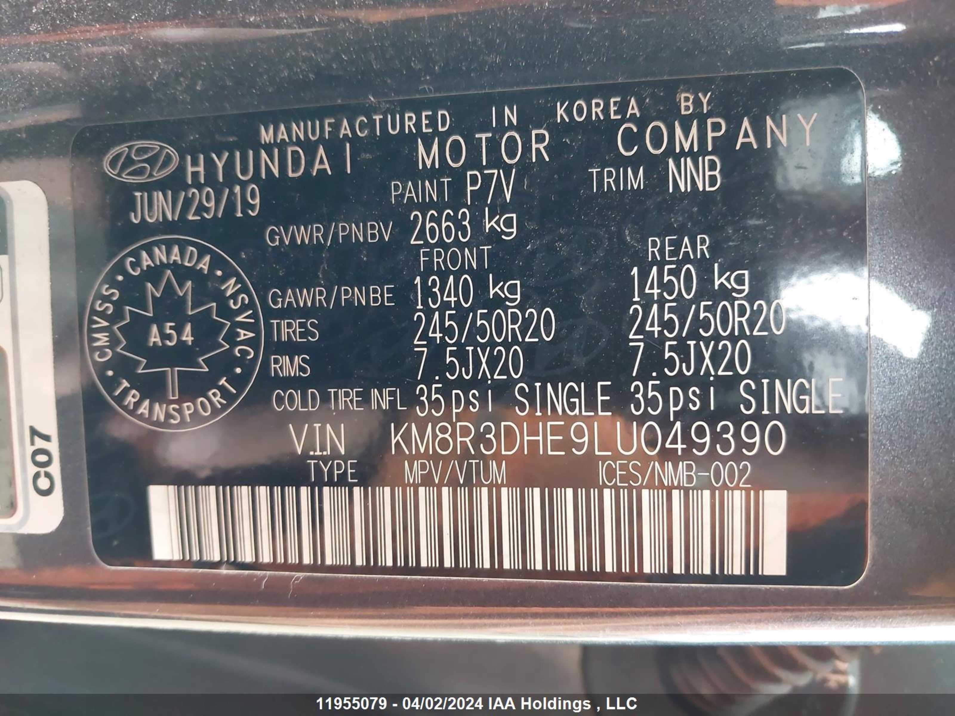 Photo 8 VIN: KM8R3DHE9LU049390 - HYUNDAI PALISADE 