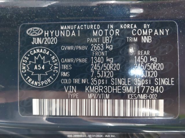 Photo 8 VIN: KM8R3DHE9MU177940 - HYUNDAI PALISADE 