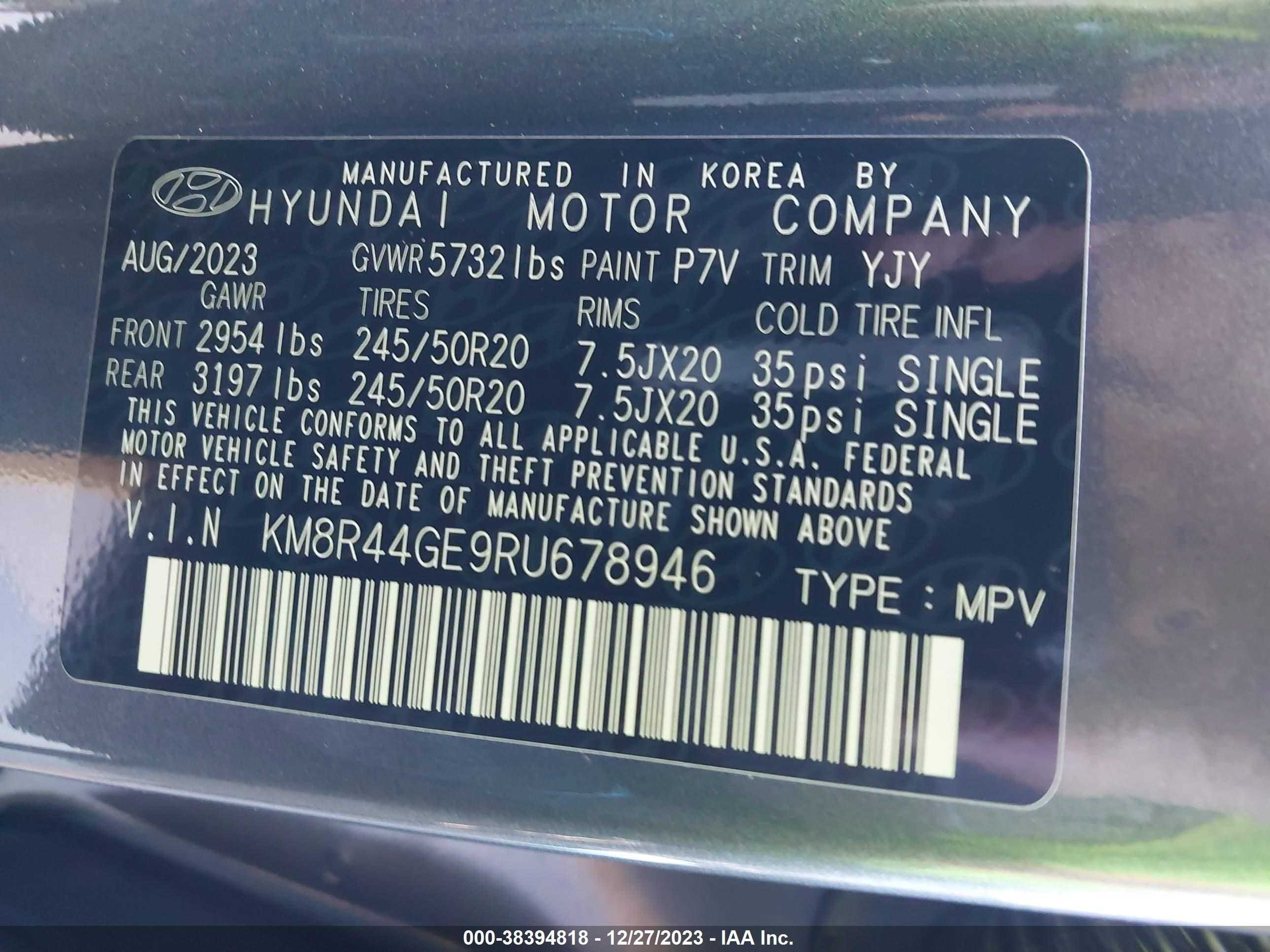 Photo 8 VIN: KM8R44GE9RU678946 - HYUNDAI PALISADE 