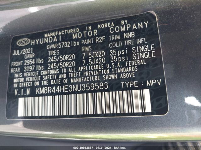 Photo 8 VIN: KM8R44HE3NU359583 - HYUNDAI PALISADE 