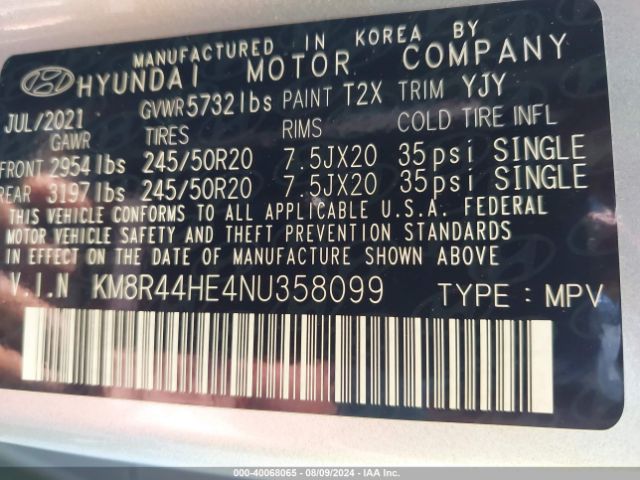 Photo 8 VIN: KM8R44HE4NU358099 - HYUNDAI PALISADE 