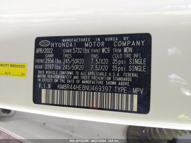 Photo 8 VIN: KM8R44HE8NU469397 - HYUNDAI PALISADE 