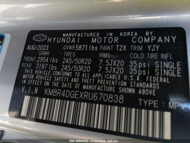 Photo 8 VIN: KM8R4DGEXRU670838 - HYUNDAI PALISADE 