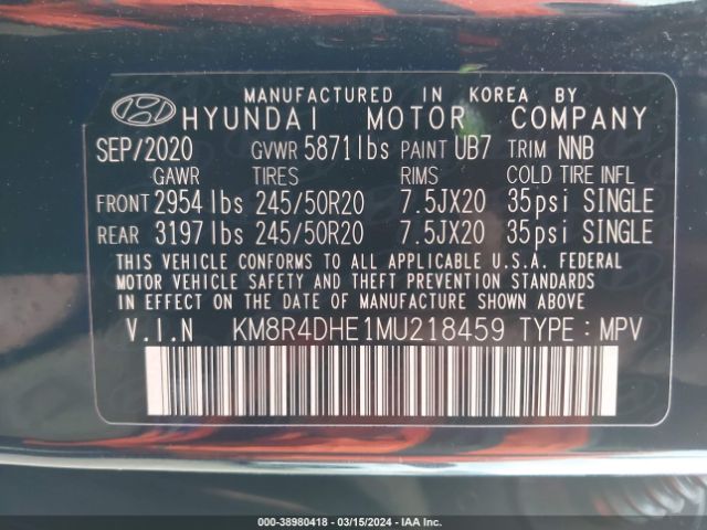 Photo 8 VIN: KM8R4DHE1MU218459 - HYUNDAI PALISADE 