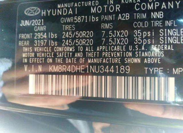 Photo 8 VIN: KM8R4DHE1NU344189 - HYUNDAI PALISADE 