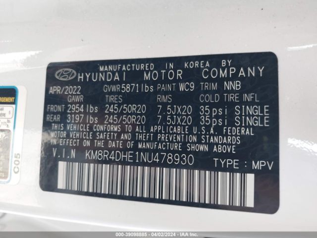 Photo 8 VIN: KM8R4DHE1NU478930 - HYUNDAI PALISADE 