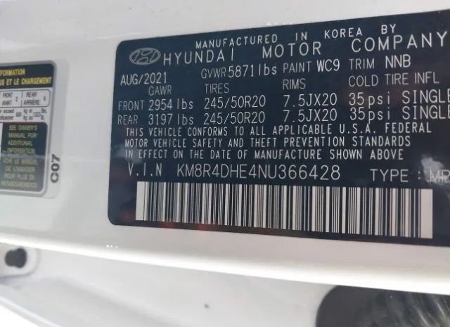 Photo 8 VIN: KM8R4DHE4NU366428 - HYUNDAI PALISADE 