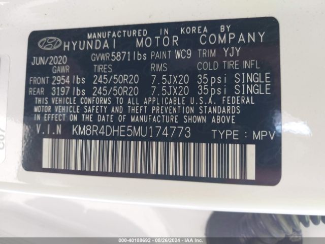 Photo 8 VIN: KM8R4DHE5MU174773 - HYUNDAI PALISADE 