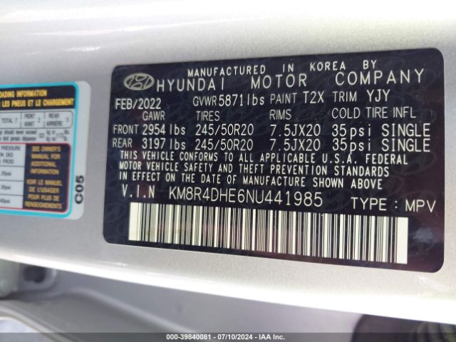 Photo 8 VIN: KM8R4DHE6NU441985 - HYUNDAI PALISADE 