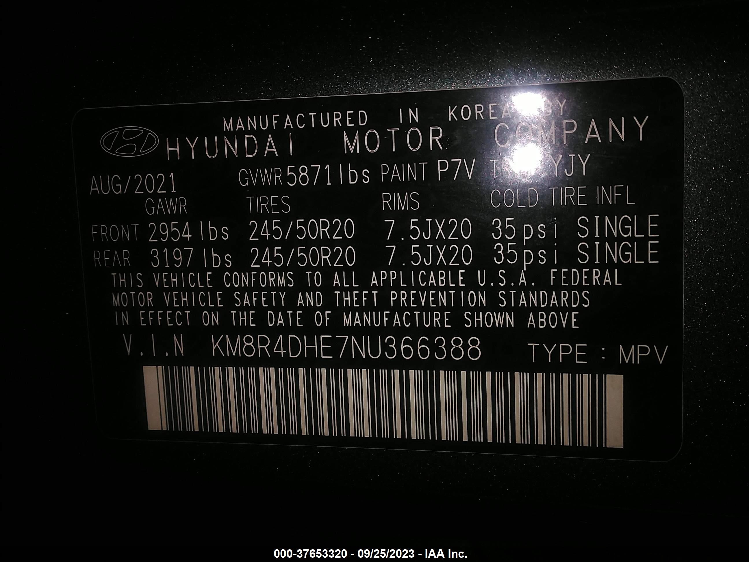 Photo 8 VIN: KM8R4DHE7NU366388 - HYUNDAI PALISADE 