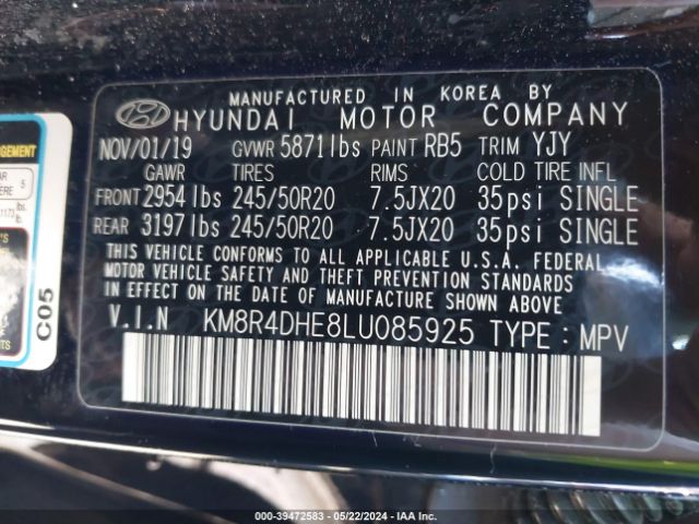 Photo 8 VIN: KM8R4DHE8LU085925 - HYUNDAI PALISADE S 