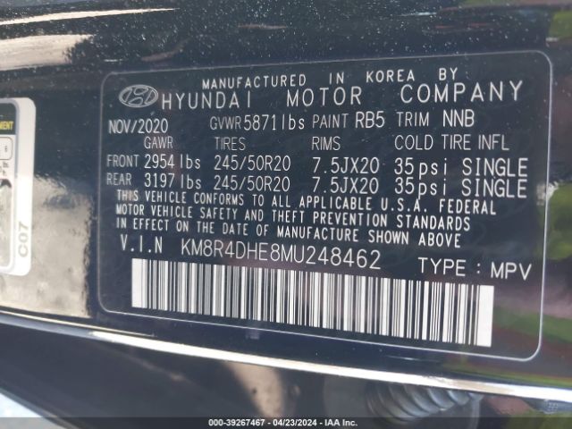 Photo 8 VIN: KM8R4DHE8MU248462 - HYUNDAI PALISADE 