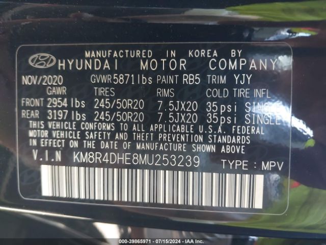 Photo 8 VIN: KM8R4DHE8MU253239 - HYUNDAI PALISADE 