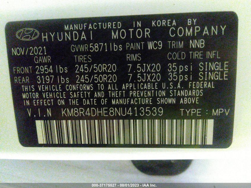 Photo 8 VIN: KM8R4DHE8NU413539 - HYUNDAI PALISADE 