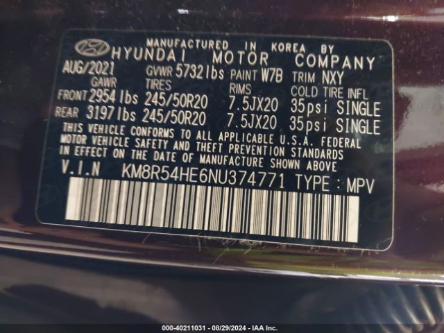 Photo 8 VIN: KM8R54HE6NU374771 - HYUNDAI PALISADE 