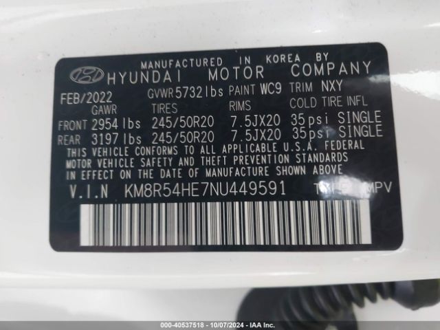 Photo 8 VIN: KM8R54HE7NU449591 - HYUNDAI PALISADE 