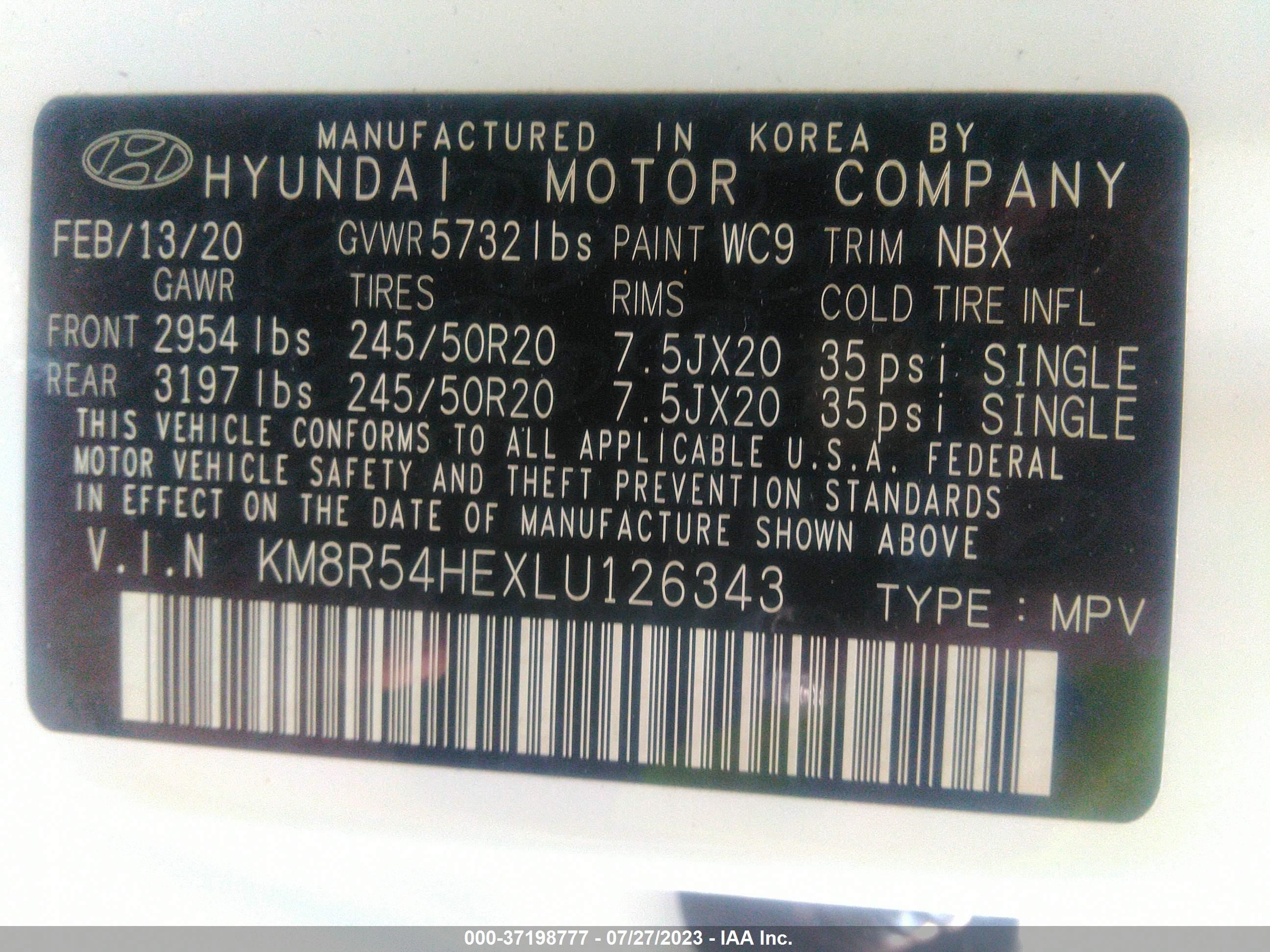 Photo 8 VIN: KM8R54HEXLU126343 - HYUNDAI PALISADE 