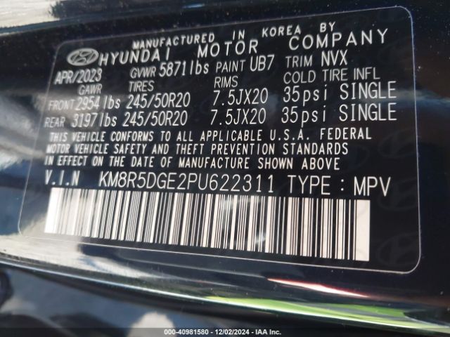 Photo 8 VIN: KM8R5DGE2PU622311 - HYUNDAI PALISADE 