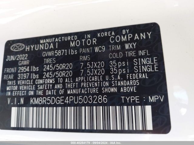 Photo 8 VIN: KM8R5DGE4PU503286 - HYUNDAI PALISADE 