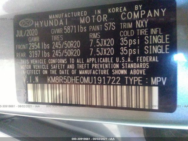 Photo 8 VIN: KM8R5DHE0MU191722 - HYUNDAI PALISADE 