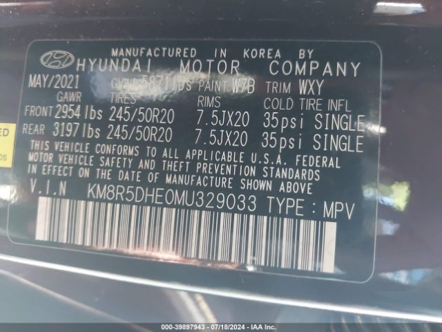 Photo 8 VIN: KM8R5DHE0MU329033 - HYUNDAI PALISADE 