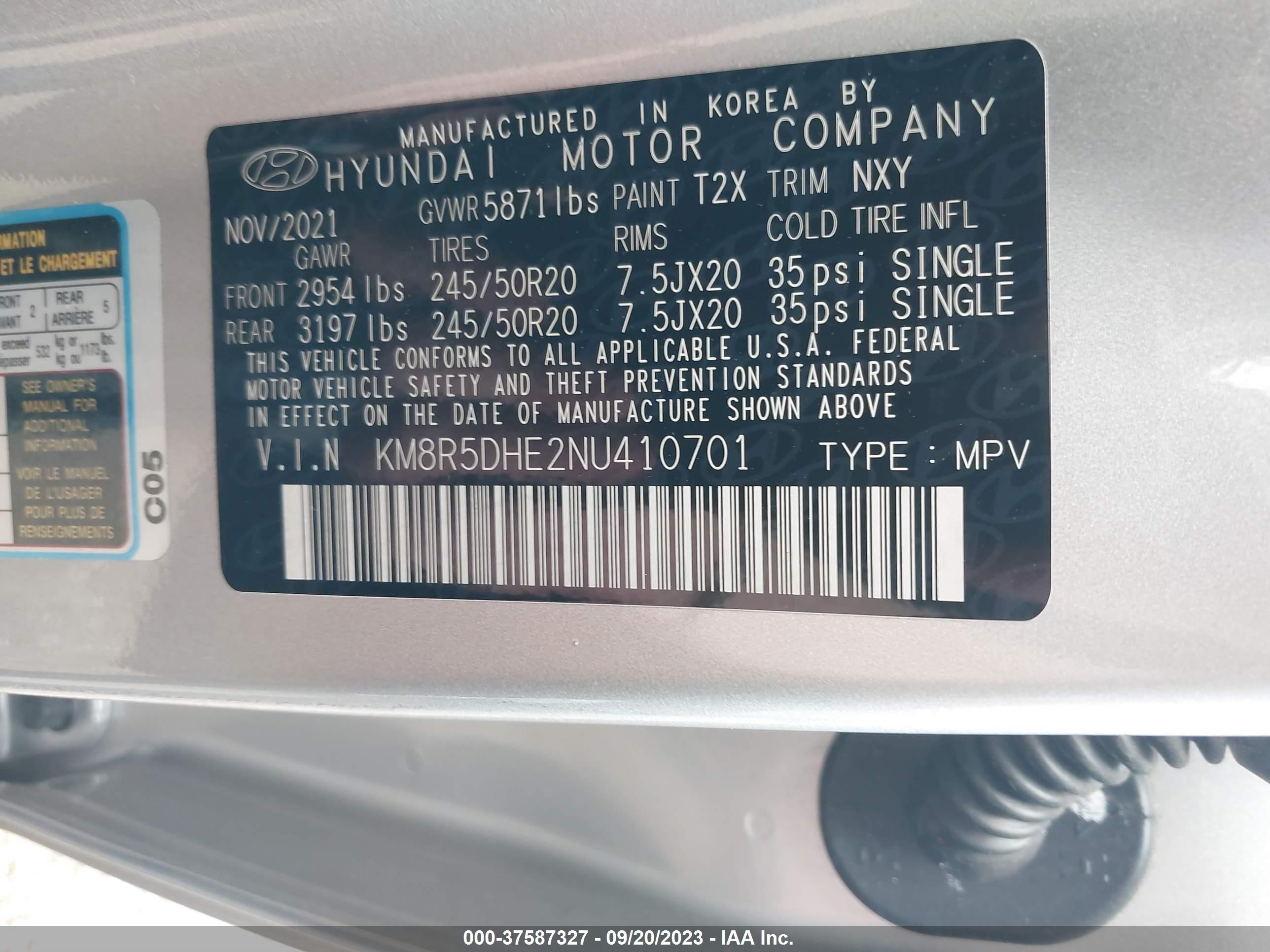 Photo 8 VIN: KM8R5DHE2NU410701 - HYUNDAI PALISADE 