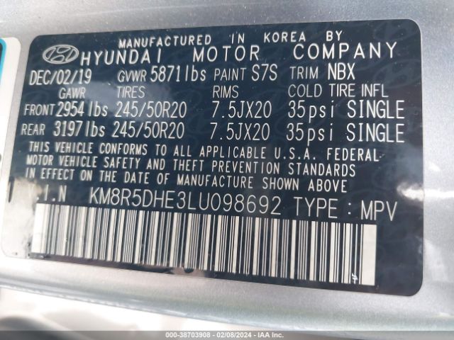 Photo 8 VIN: KM8R5DHE3LU098692 - HYUNDAI PALISADE 