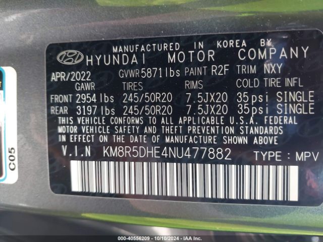 Photo 8 VIN: KM8R5DHE4NU477882 - HYUNDAI PALISADE 