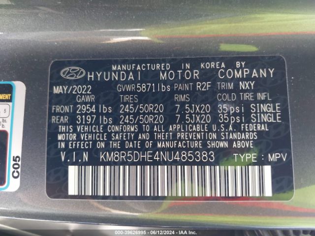 Photo 8 VIN: KM8R5DHE4NU485383 - HYUNDAI PALISADE 