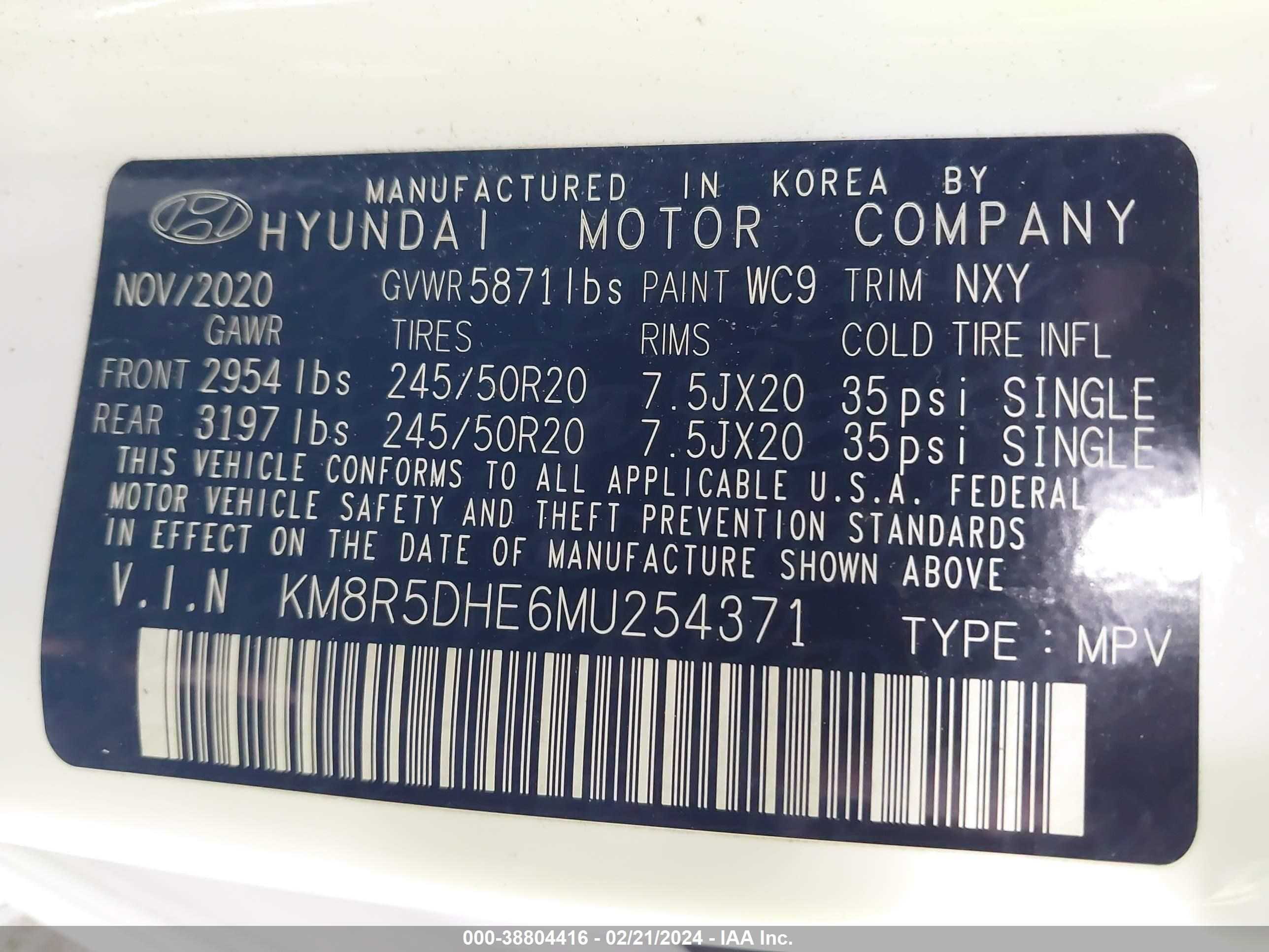 Photo 8 VIN: KM8R5DHE6MU254371 - HYUNDAI PALISADE 