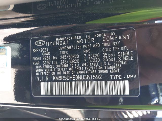 Photo 8 VIN: KM8R5DHE8NU381592 - HYUNDAI PALISADE 