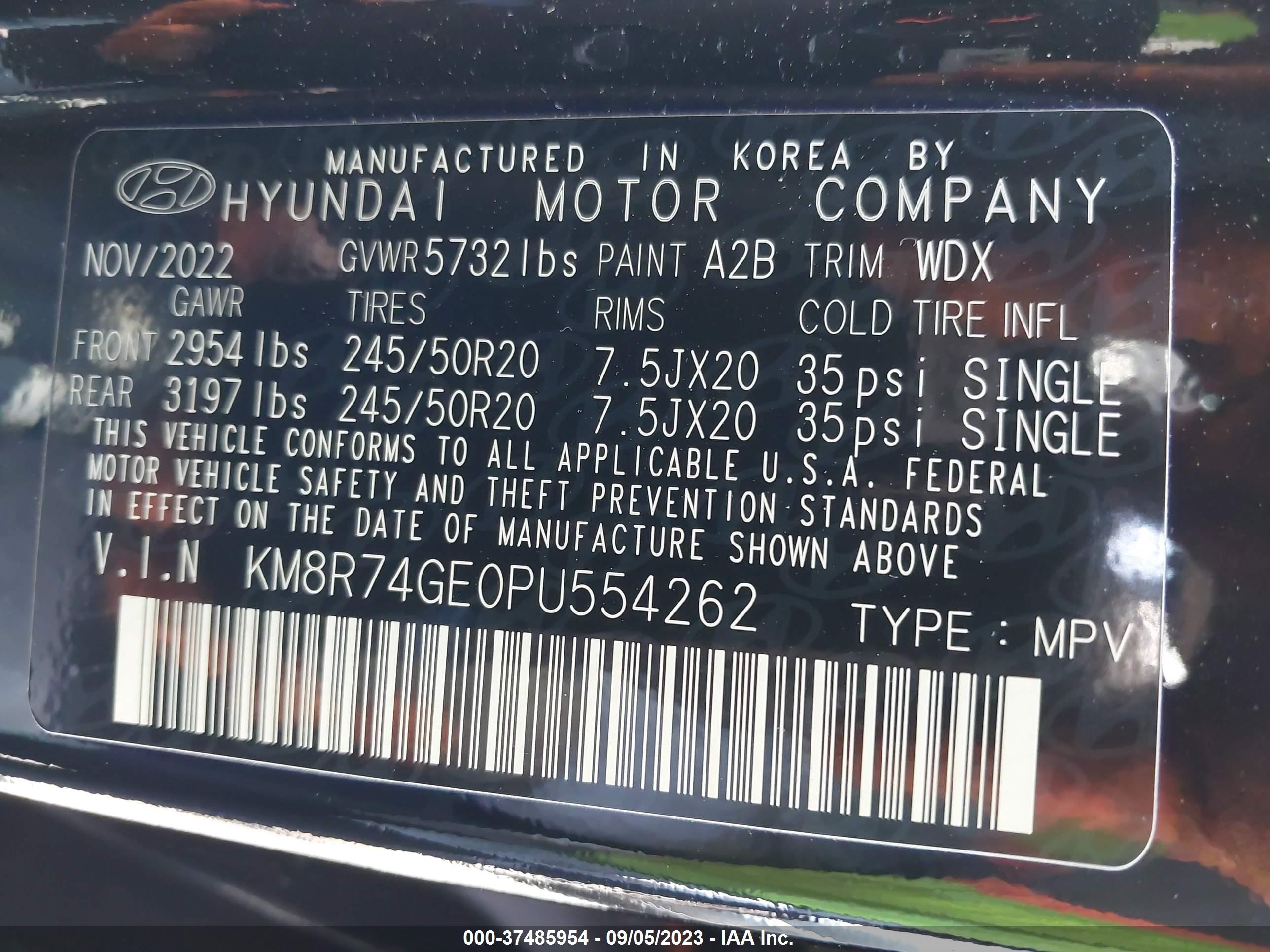 Photo 8 VIN: KM8R74GE0PU554262 - HYUNDAI PALISADE 