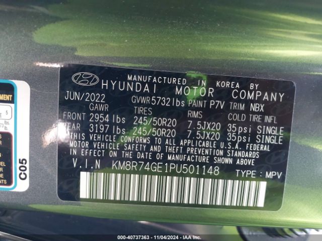 Photo 8 VIN: KM8R74GE1PU501148 - HYUNDAI PALISADE 