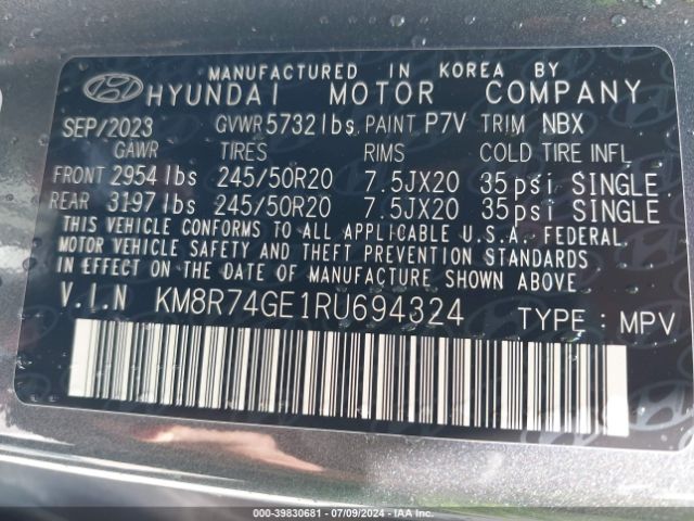 Photo 8 VIN: KM8R74GE1RU694324 - HYUNDAI PALISADE 