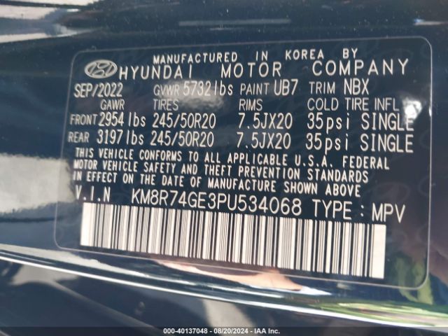 Photo 8 VIN: KM8R74GE3PU534068 - HYUNDAI PALISADE 