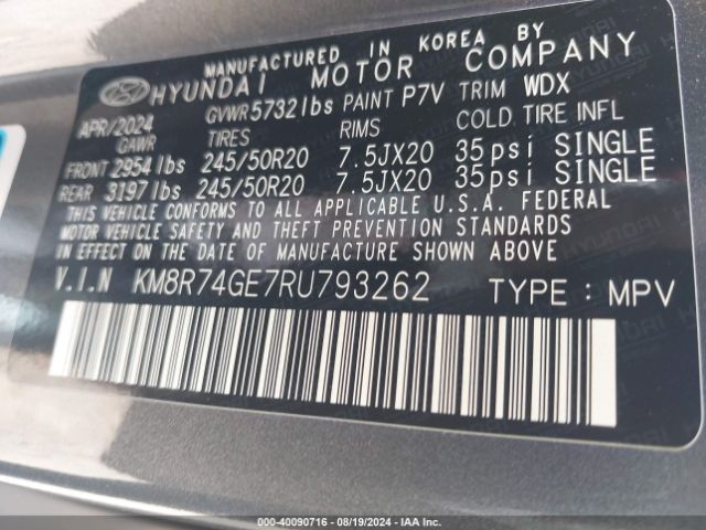 Photo 8 VIN: KM8R74GE7RU793262 - HYUNDAI PALISADE 