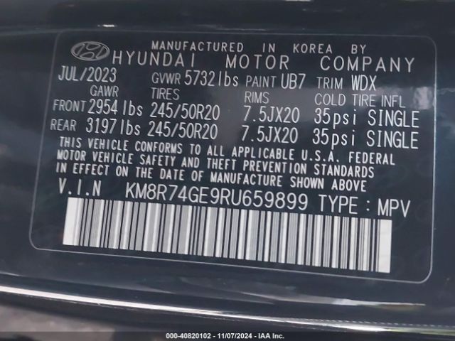 Photo 8 VIN: KM8R74GE9RU659899 - HYUNDAI PALISADE 